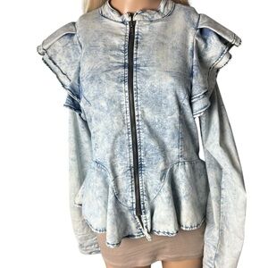 Thrill Jean Peplum Denim Jacket Acid Wash 90’s Y2K Sz L Stretch